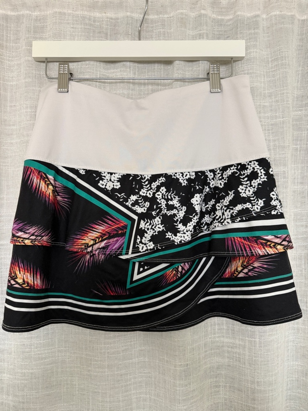 Lucky in Love White Waistband Black Skirt with Teal and Pink Palm Accents